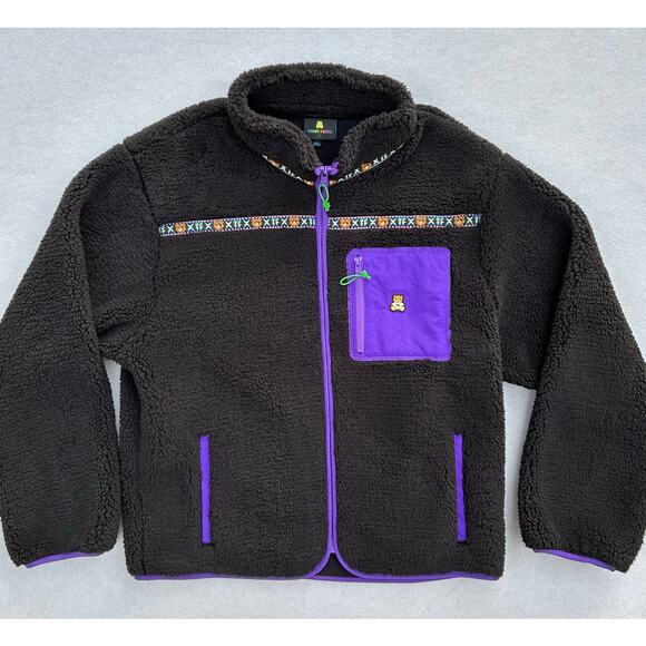 Teddy Fresh Techy Sherpa Jacket fleece zip-up size Large black purple - Picture 1 of 9